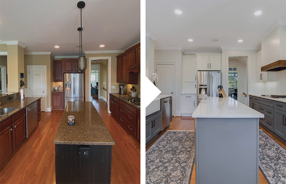 Before and after of a remove and replace remodel