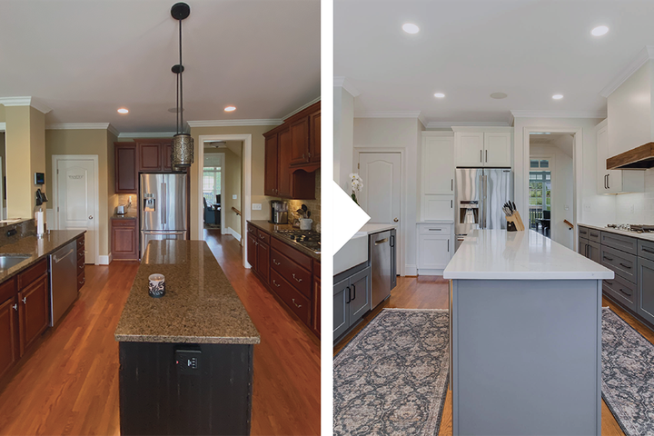 Before and after of a remove and replace remodel