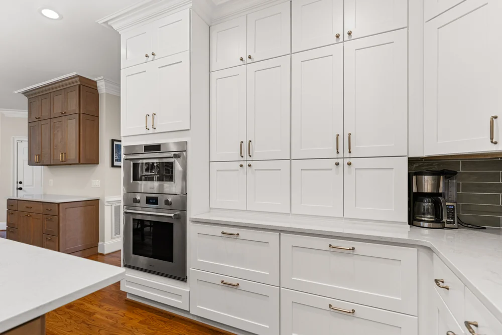 White cabinetry to the countertops for extra storage