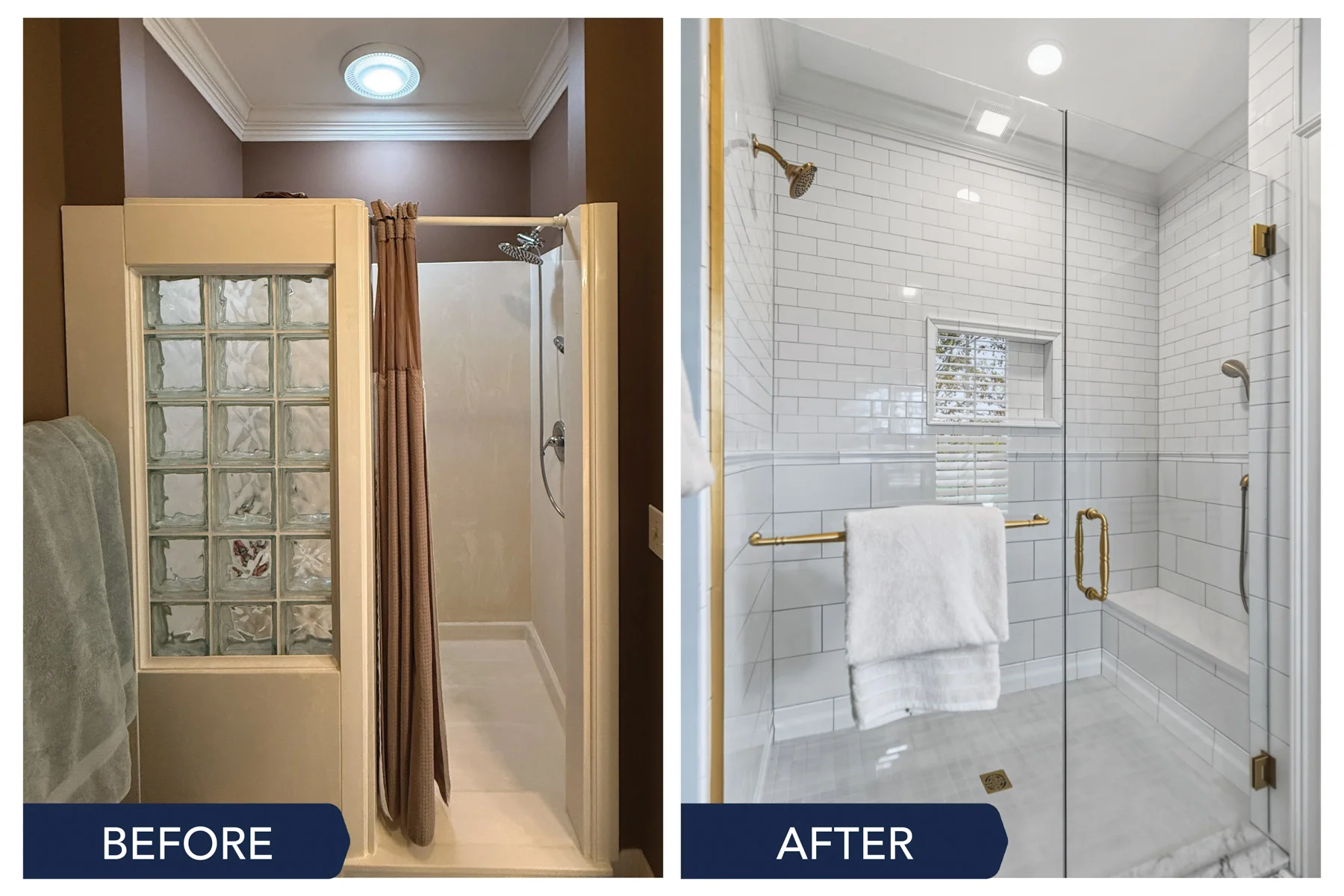 Tile shower transformation before and after